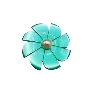 Vintage Green Moonglow Lucite Flower Pin Brooch Green Daisy with Faux Pearl